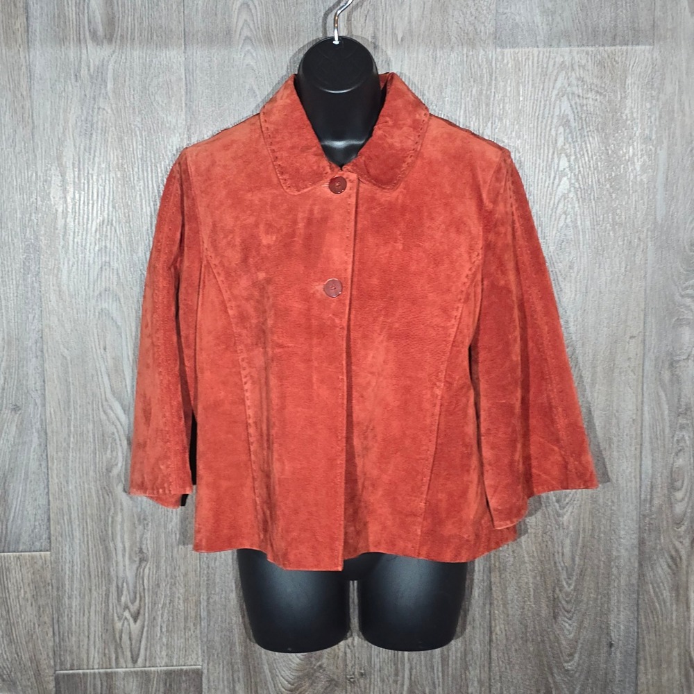Coldwater Creek Womens Suede Leather Jacket Rust Orange Pick‎ Stitch Size M